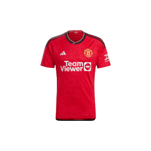 Adidas Manchester United 2023-24 home jersey: A red jersey with black accents, featuring the Adidas logo and the Manchester United crest.