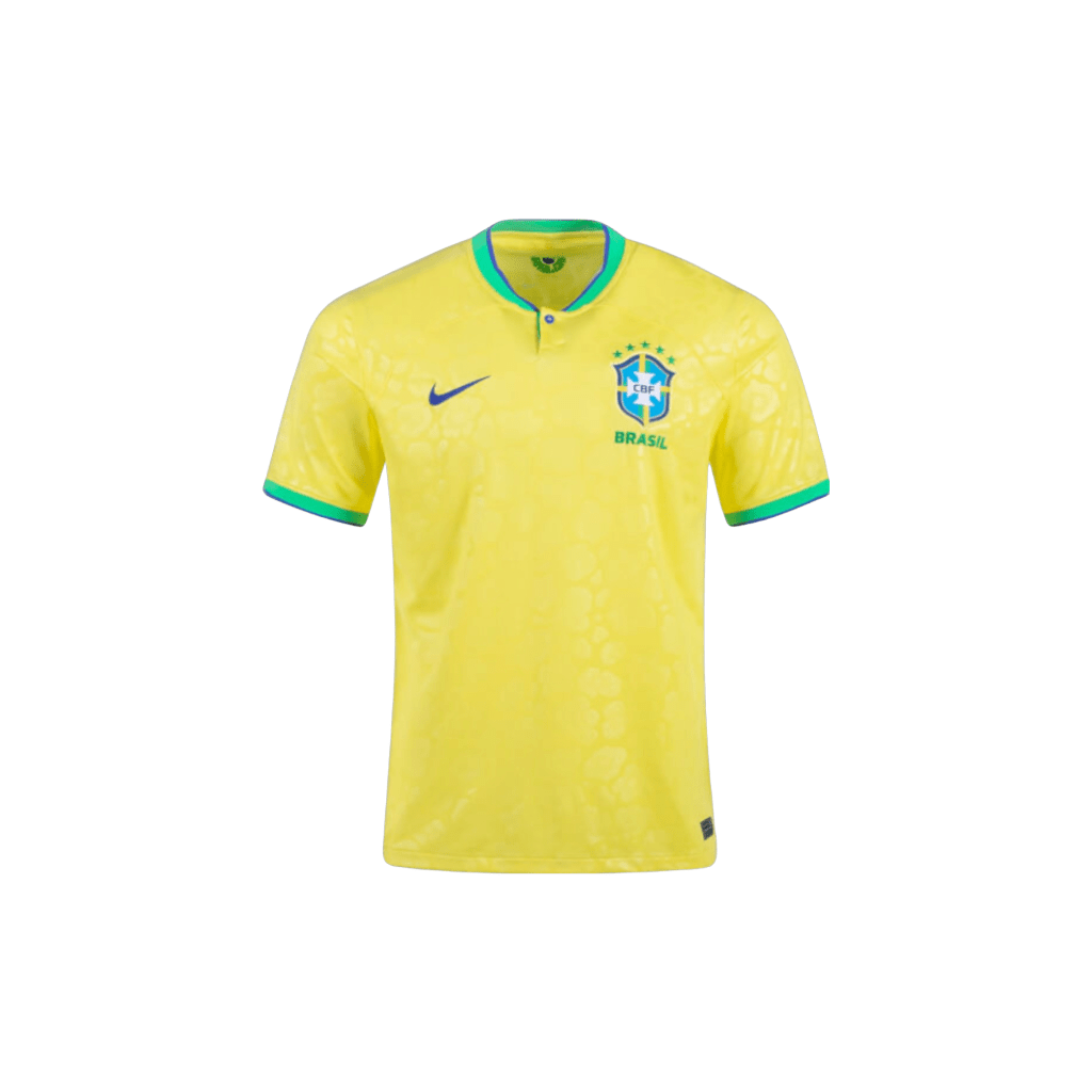 Yellow and green Brazil Home 2022-2023 world cup home soccer jersey for adults, white background shop now