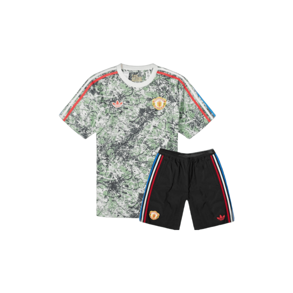 Adidas Manchester United Stone Roses green camouflage kids football kit 2024