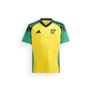 Yellow and green adidas Jamaica National Football Team 2024 Home Shirt with black stripes