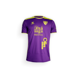 Purple humml Malaga CF Third Football Shirt 24-25 with sponsor logos on a white background