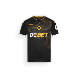 Black Wolves Away Football Shirt 2024-25 with "DEBET" sponsor logo on a white background