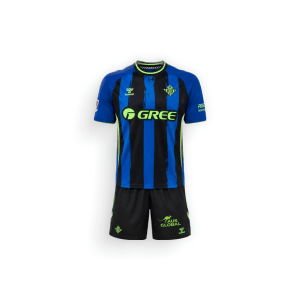 Youth third kit set for Real Betis 2026-27 including a short-sleeve third jersey with the club crest, matching shorts, and coordinating socks.